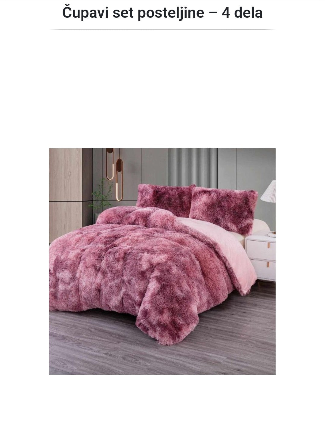 Čupavi set posteljine - 4 dela (Roze)