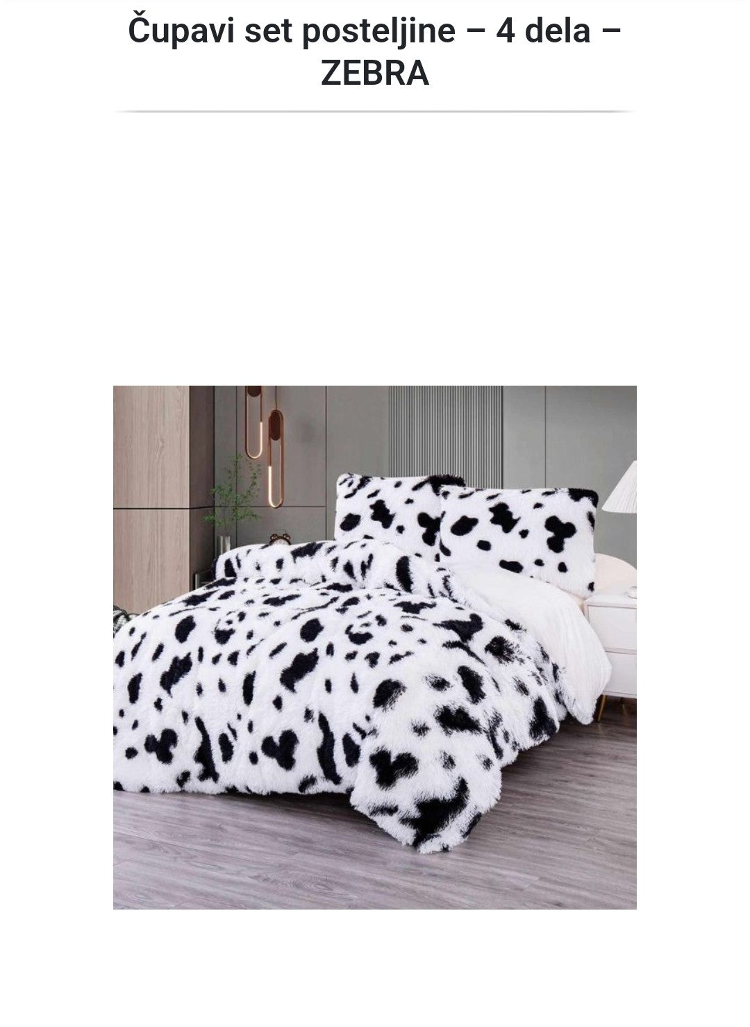 Čupavi set posteljine - 4 dela (Zebra)